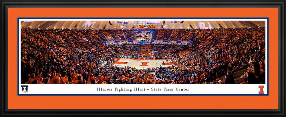 Illinois Fighting Illini Men's Basketball Panoramic Picture - State Farm Center Fan Cave Decor  Deluxe Frame