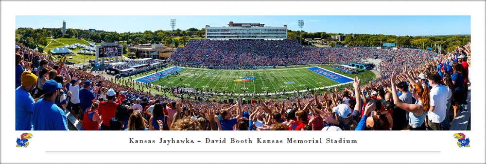 Kansas Jayhawks Touchdown Football Fan Cave Decor - David Booth Kansas Memorial Stadium Panoramic Picture  Unframed