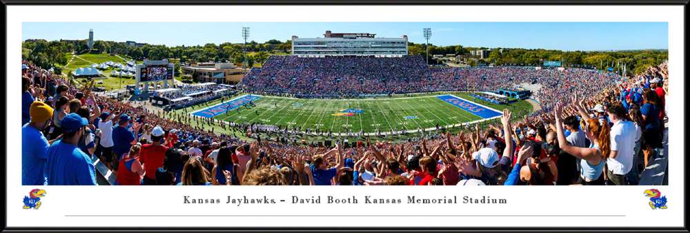 Kansas Jayhawks Touchdown Football Fan Cave Decor - David Booth Kansas Memorial Stadium Panoramic Picture  Standard Frame