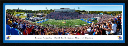 Kansas Jayhawks Touchdown Football Fan Cave Decor - David Booth Kansas Memorial Stadium Panoramic Picture  Select Frame