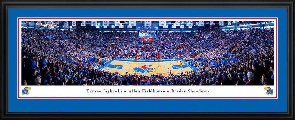 Kansas Jayhawks Basketball Panoramic Picture - Allen Fieldhouse Fan Cave Decor  Deluxe Frame