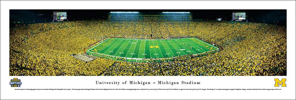 Michigan Wolverines Football Panoramic - Under the Lights  Unframed