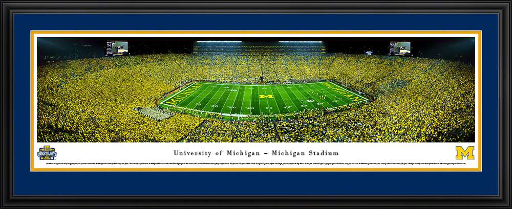Michigan Wolverines Football Panoramic - Under the Lights  Deluxe Frame