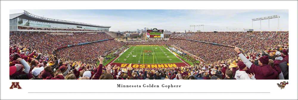 Minnesota Golden Gophers End Zone Football Panorama - Huntington Bank Stadium Fan Cave Decor  Unframed