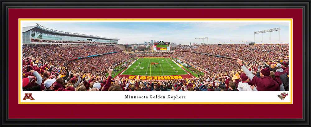 Minnesota Golden Gophers End Zone Football Panorama - Huntington Bank Stadium Fan Cave Decor  Deluxe Frame