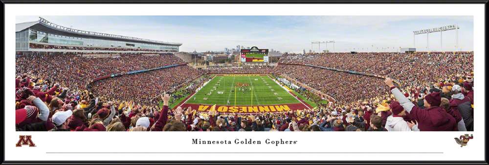 Minnesota Golden Gophers End Zone Football Panorama - Huntington Bank Stadium Fan Cave Decor  Standard Frame