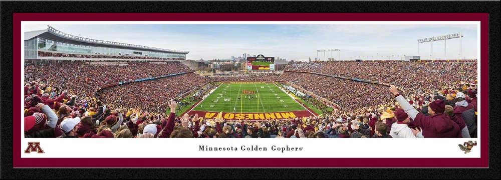 Minnesota Golden Gophers End Zone Football Panorama - Huntington Bank Stadium Fan Cave Decor  Select Frame
