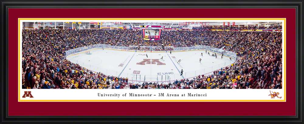 Minnesota Golden Gophers Hockey Panoramic Picture - 3M Arena at Mariucci Fan Cave Decor  Deluxe Frame