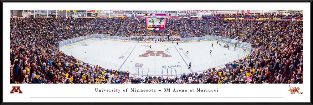 Minnesota Golden Gophers Hockey Panoramic Picture - 3M Arena at Mariucci Fan Cave Decor  Standard Frame