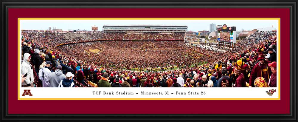 Minnesota Golden Gophers vs Penn State Football Panoramic Poster - Storming the Field Picture  Deluxe Frame