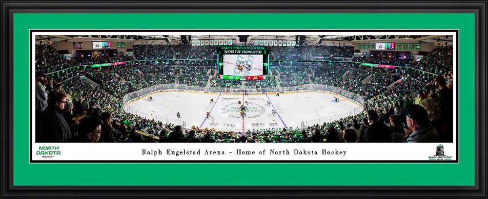 North Dakota Fighting Hawks Hockey Panoramic Picture - Ralph Engelstad Arena Fan Cave Decor  Deluxe Frame