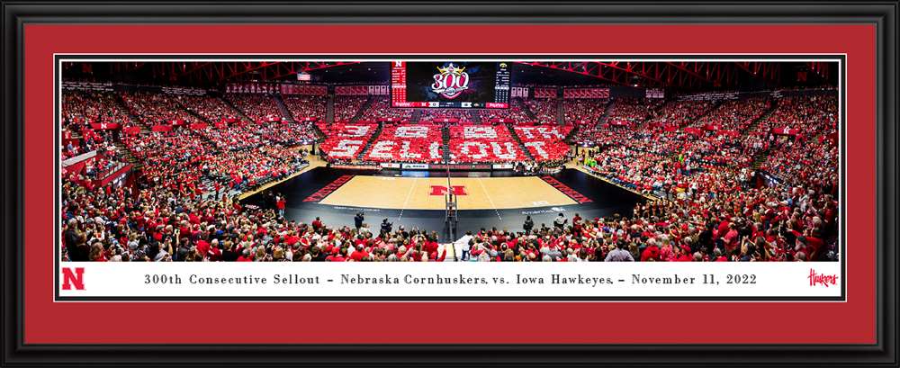 Nebraska Huskers Women's Volleyball Panoramic Picture - Devaney Center Fan Cave Decor  Deluxe Frame