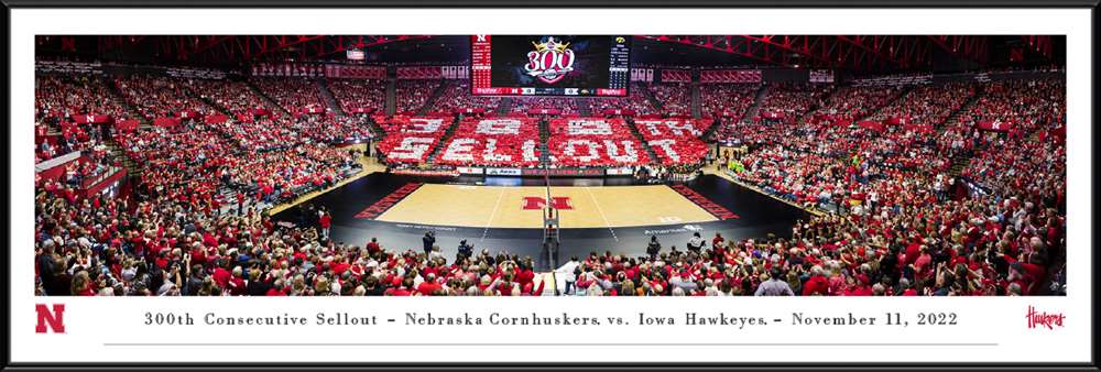 Nebraska Huskers Women's Volleyball Panoramic Picture - Devaney Center Fan Cave Decor  Standard Frame