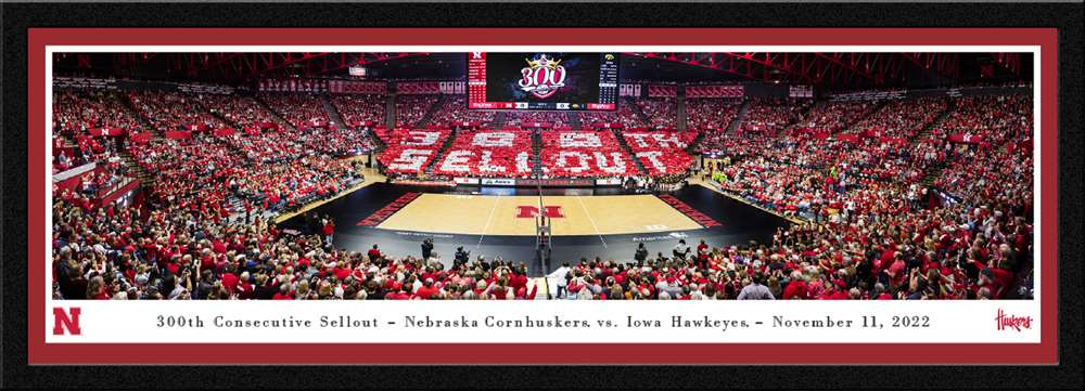 Nebraska Huskers Women's Volleyball Panoramic Picture - Devaney Center Fan Cave Decor  Select Frame
