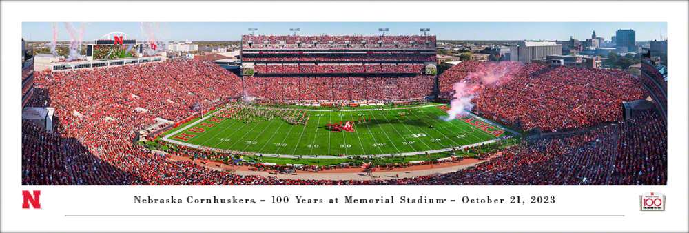 Nebraska Cornhuskers Football Panoramic Picture - 100 Years at Memorial Stadium Fan Cave Decor  Unframed