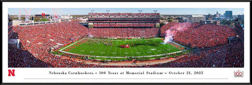 Nebraska Cornhuskers Football Panoramic Picture - 100 Years at Memorial Stadium Fan Cave Decor  Standard Frame