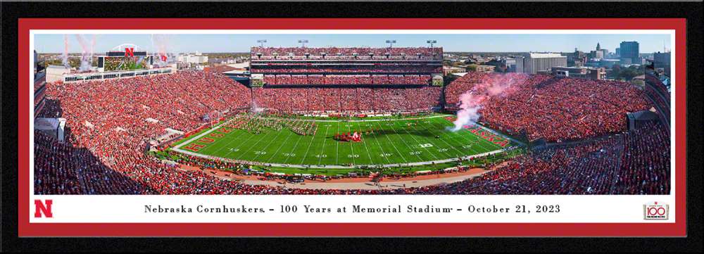 Nebraska Cornhuskers Football Panoramic Picture - 100 Years at Memorial Stadium Fan Cave Decor  Select Frame