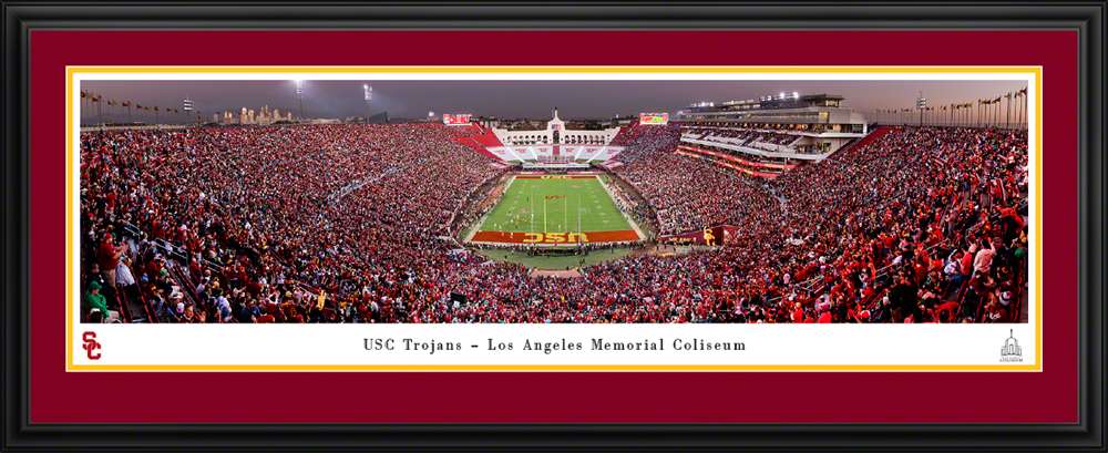 USC Trojans Football Panoramic Picture - Los Angeles Memorial Coliseum Fan Cave Decor  Deluxe Frame