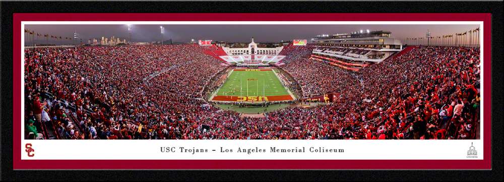 USC Trojans Football Panoramic Picture - Los Angeles Memorial Coliseum Fan Cave Decor  Select Frame