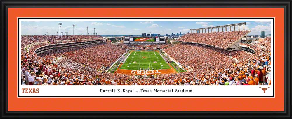 Texas Longhorns - Darrell K Royal - Texas Memorial Stadium - Skyline Panorama Print - Deluxe Frame