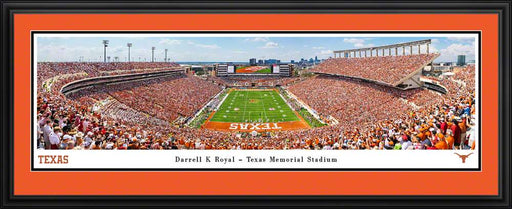 Texas Longhorns - Darrell K Royal - Texas Memorial Stadium - Skyline Panorama Print - Deluxe Frame