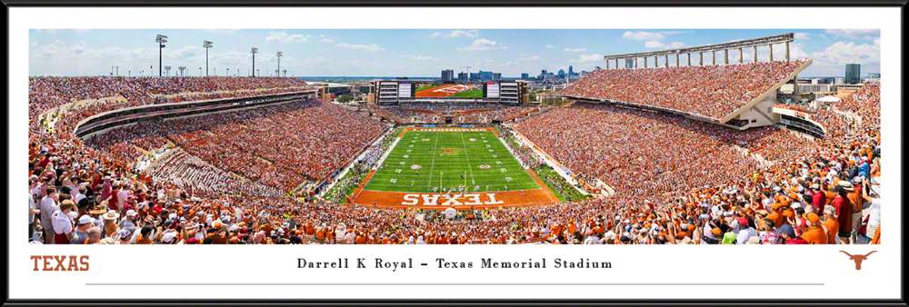 Texas Longhorns - Darrell K Royal - Texas Memorial Stadium - Skyline Panorama Print - Standard Frame