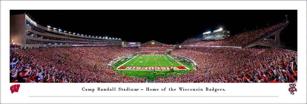 Wisconsin Badgers End Zone Football Panorama - Camp Randall Panoramic Fan Cave Decor  Unframed