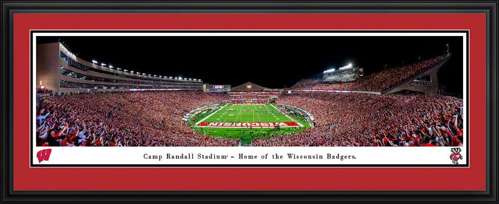 Wisconsin Badgers End Zone Football Panorama - Camp Randall Panoramic Fan Cave Decor  Deluxe Frame