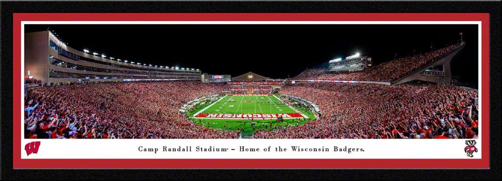 Wisconsin Badgers End Zone Football Panorama - Camp Randall Panoramic Fan Cave Decor  Select Frame