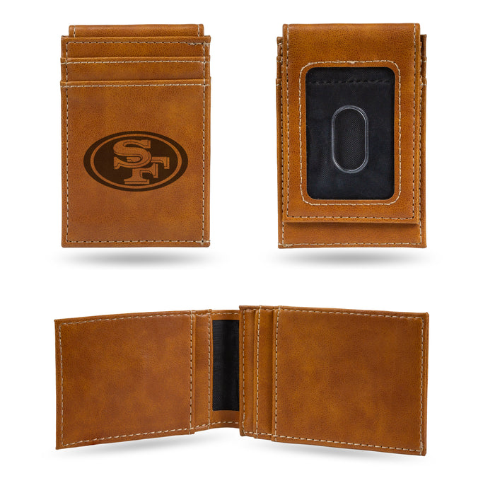 San Francisco 49ers Brown Laser Engraved Front Pocket Wallet - Compact/Comfortable/Slim    