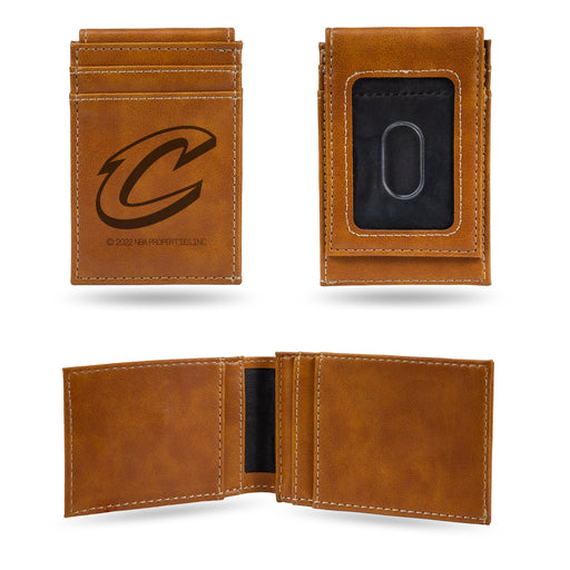 Cleveland Cavaliers Brown Laser Engraved Front Pocket Wallet - Compact/Comfortable/Slim    