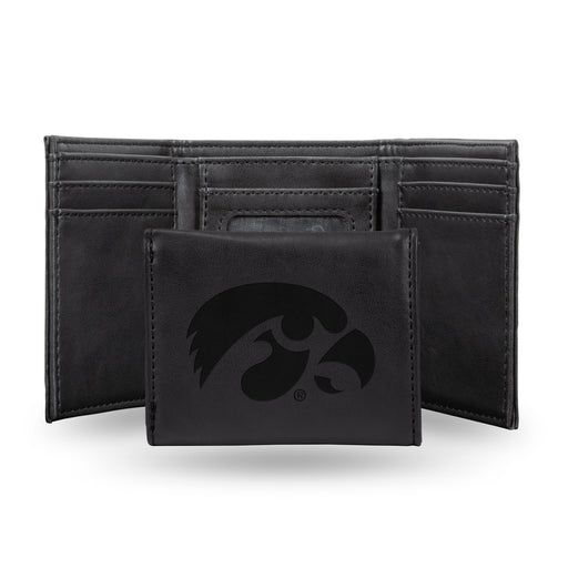 Iowa Hawkeyes Black Laser Engraved Tri-Fold Wallet - Men's Accessory    