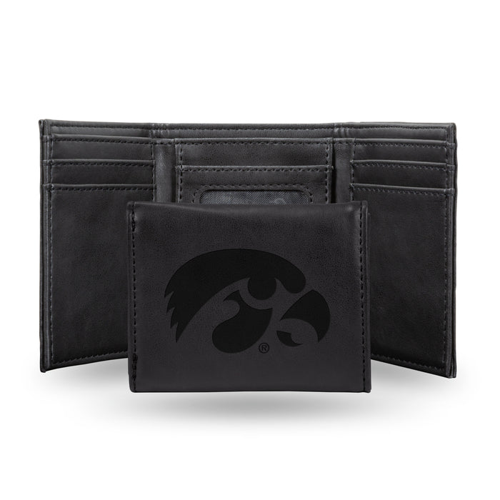 Iowa Hawkeyes Black Laser Engraved Tri-Fold Wallet - Men's Accessory    