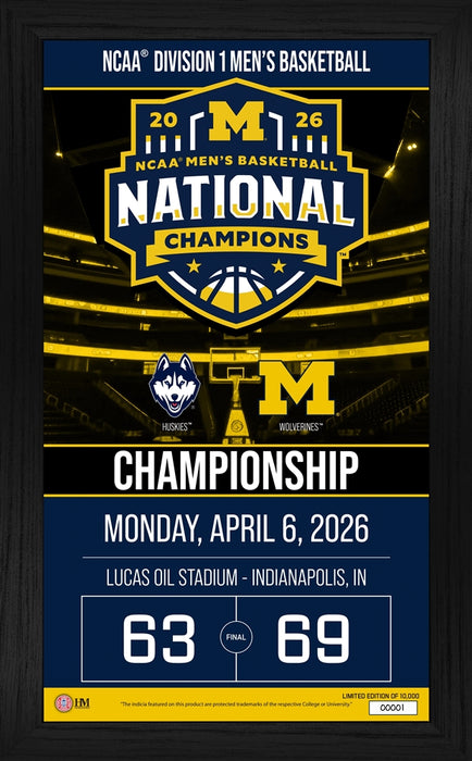 Michigan Wolverines 2026 NCAA Men's Basketball Champions Game Day Frame