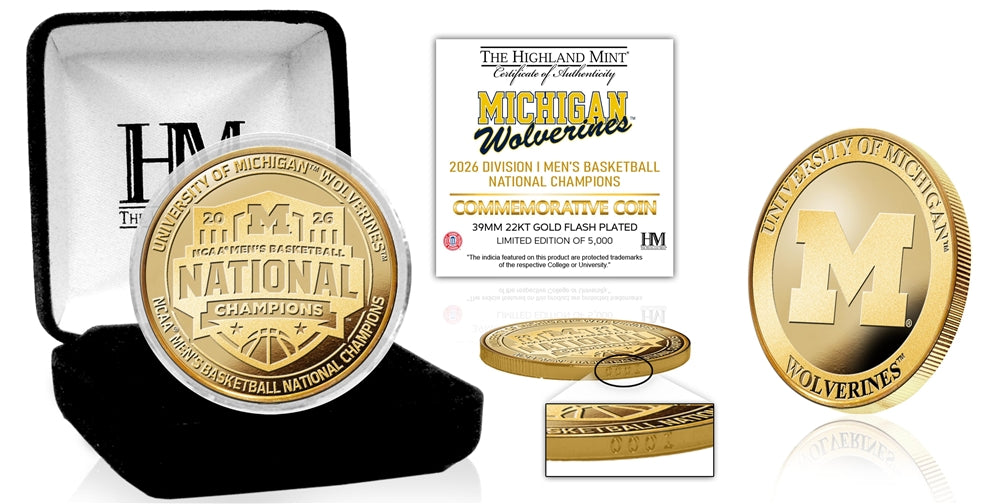 Michigan Wolverines 2026 NCAA Men’s Basketball Champions Gold Plated Coin