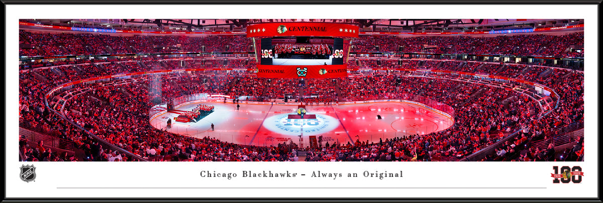 Chicago Blackhawks Centennial Ceremony Stadium Panoramic Picture Standard Frame - 40 1/4" X 13 3/4"