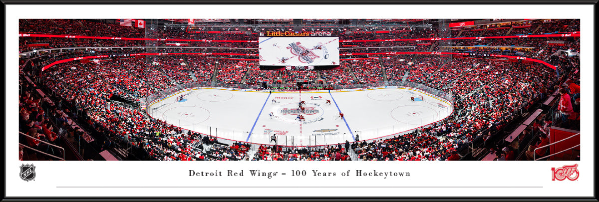 Detroit Red Wings Centennial Season, Face-off Stadium Panoramic Picture Standard Frame - 40 1/4" X 13 3/4"