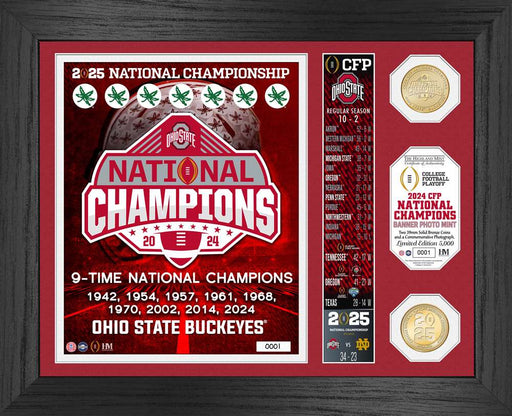 Ohio State Buckeyes 2024-25 CFP National Champions Banner Bronze Coin Photo Mint Framed Picture