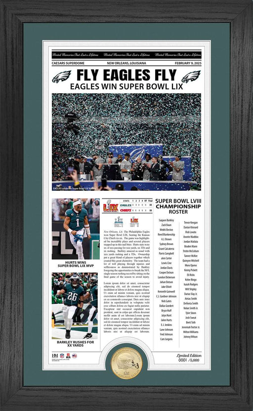 Philadelphia Eagles Super Bowl LIX Champions Front Page Cover Bronze Coin Photo Mint