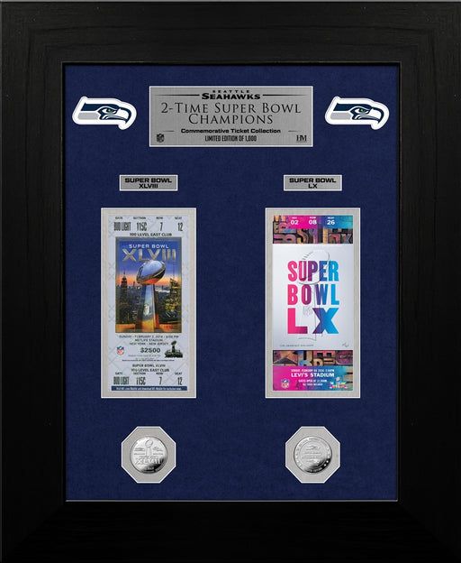Seattle Seahawks Deluxe 2-Time Super Bowl Champions Ticket
Collection Silver Coin Photo Mint