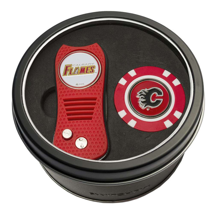 Calgary Flames Golf Tin Set - Switchblade, Golf Chip