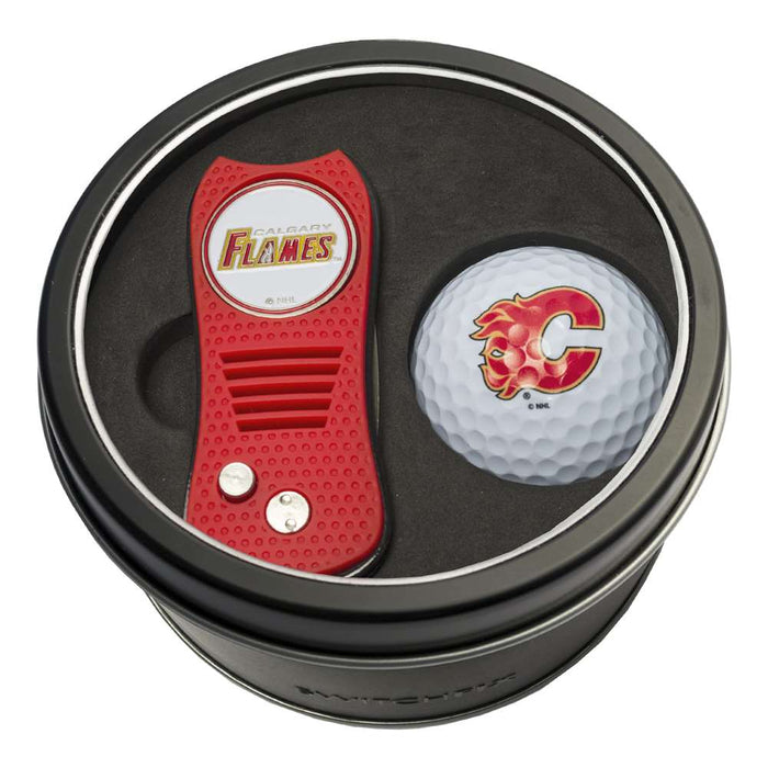 Calgary Flames Golf Tin Set - Switchblade, Golf Ball
