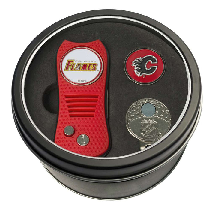 Calgary Flames Golf Tin Set - Switchblade, Cap Clip, Marker 13357