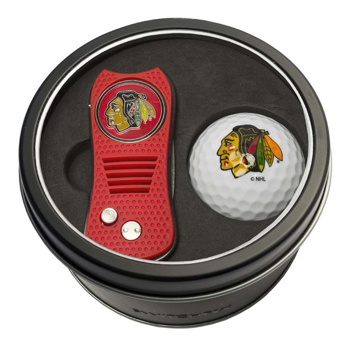 Chicago Blackhawks Golf Tin Set - Switchblade, Golf Ball