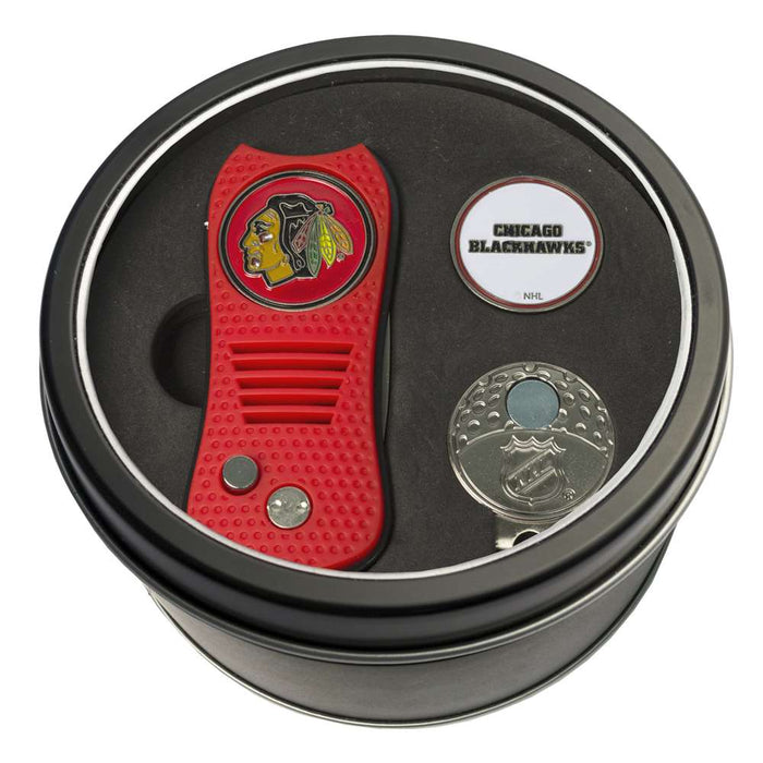 Chicago Blackhawks Golf Tin Set - Switchblade, Cap Clip, Marker 13557