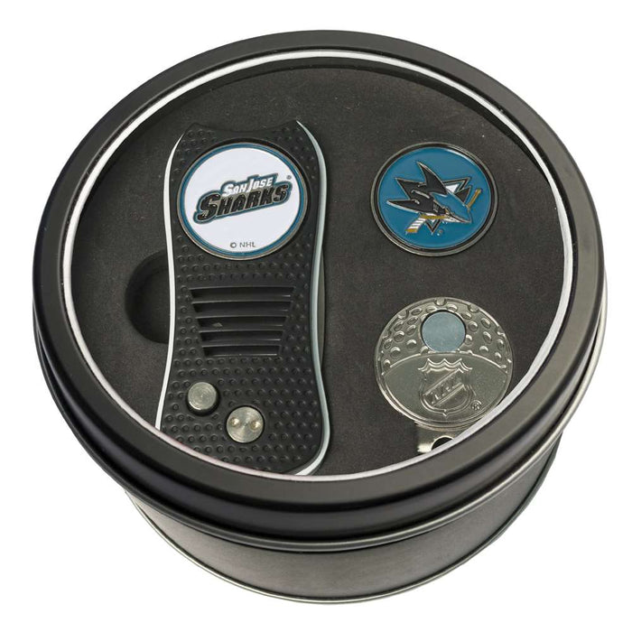 San Jose Sharks Golf Tin Set - Switchblade, Cap Clip, Marker 15357