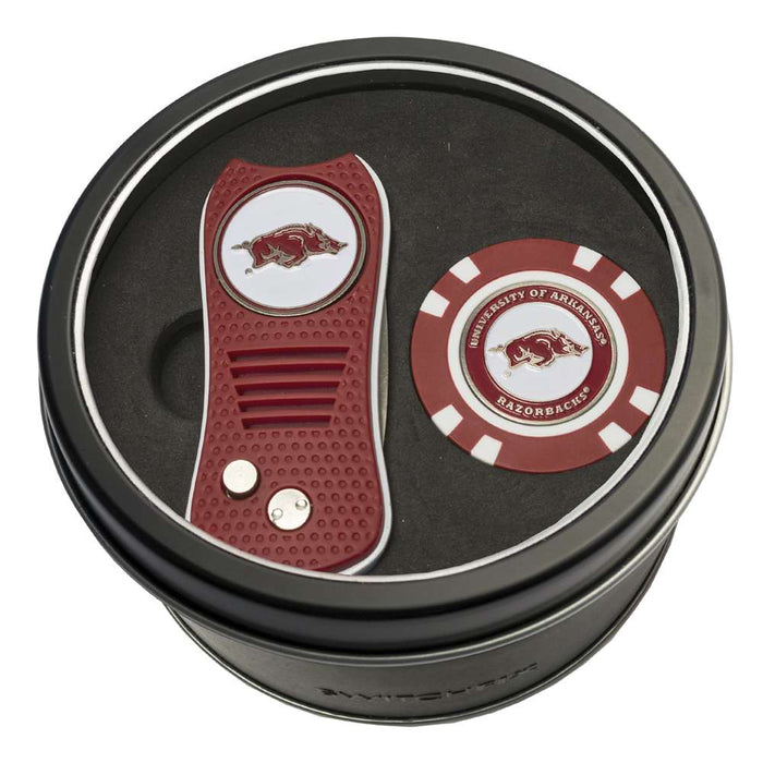 Arkansas Razorbacks Golf Tin Set - Switchblade, Golf Chip