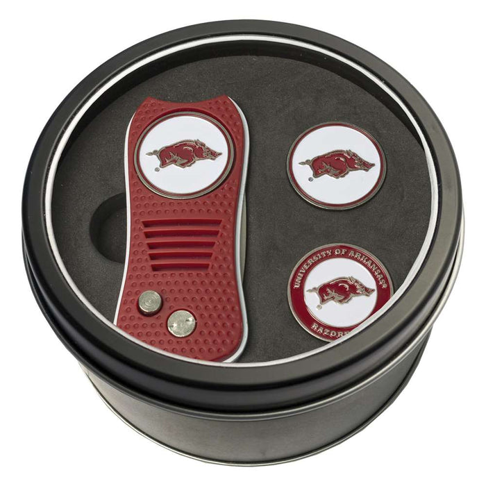 Arkansas Razorbacks Golf Tin Set - Switchblade, 2 Markers 20459