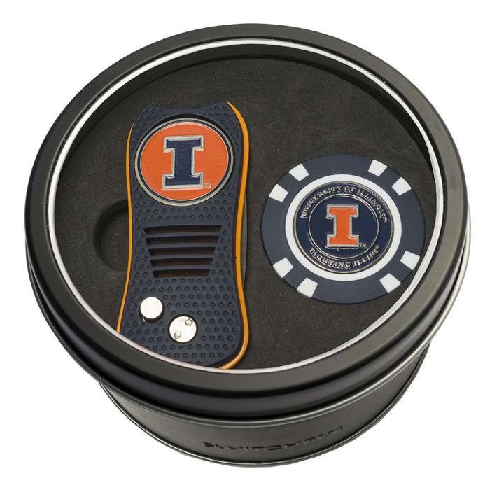Illinois Fighting Illini Golf Tin Set - Switchblade, Golf Chip