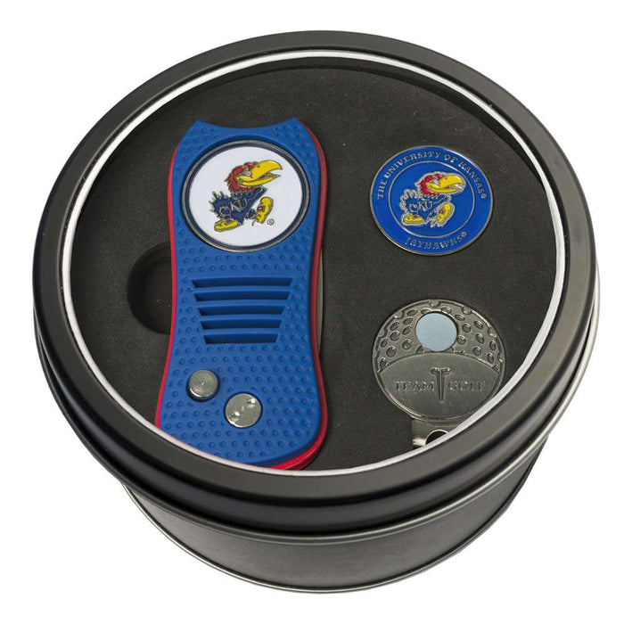 Kansas Jayhawks Golf Tin Set - Switchblade, Cap Clip, Marker 21757